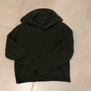Helly Hansen Lambswool Sweater 1/4 Zip Ribbed Knit Men’s Forest Green Norwegian